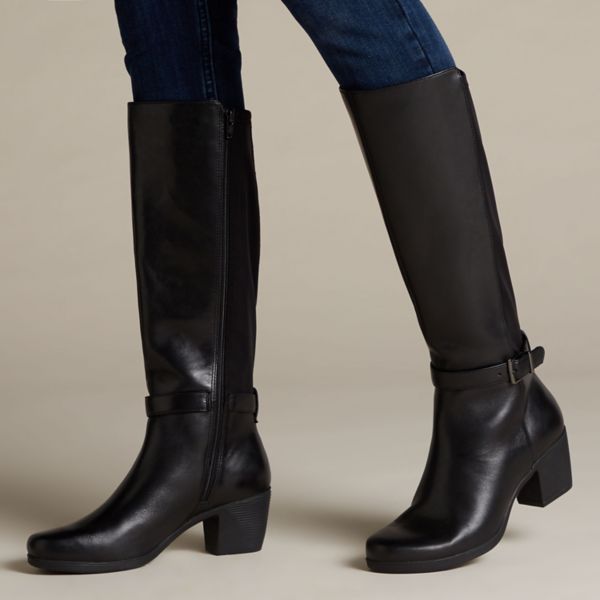 Clarks Womens Un Lindel Hi Knee High Boots Black | UK-9864135